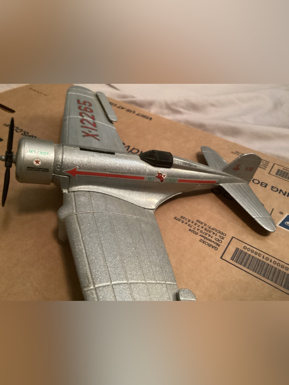 Die-Cast Silver Metal Texaco Airplane Piggy Bank